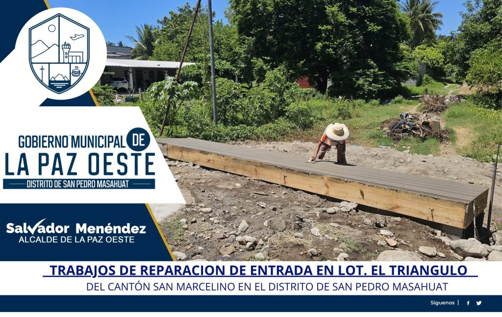 Trabajos de reparación de entrada en lotificación el triángulo, en el cantón San Marcelino